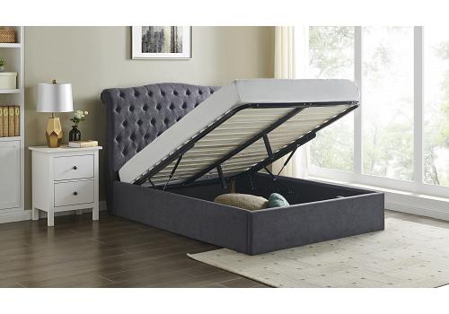 4ft6 Double Roz dark grey fabric upholstered Ottoman lift up bed frame bedstead 1